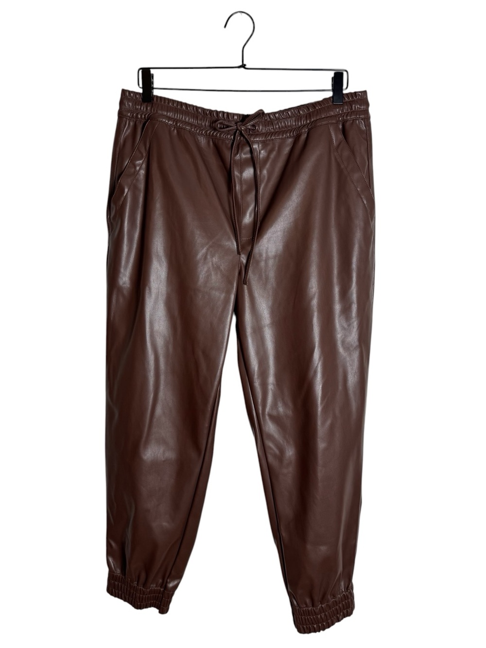 Dollhouse Brown Vegan Faux Leather Jogger Pants Elastic Waist Drawstring